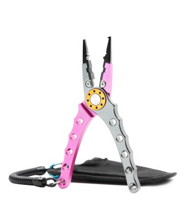 SAN LIKE Fishing Pliers Aluminum Braid Cutters 7inch Hook Remover Saltwater Fishing Gear Corrosion Resistant  Fishing Tools Split Ring Pliers for Fishing Fish Holder with Sheath and Lanyard A-pink