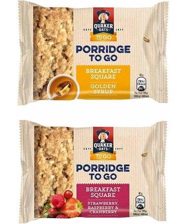 Quaker Oats Porridge To Go Breakfast Squares 2 Variety Pack - 9 Golden Syrup - 9 Strawberry Raspberry & Cranberry (18 pack total) - Buy Online on GoSupps.com