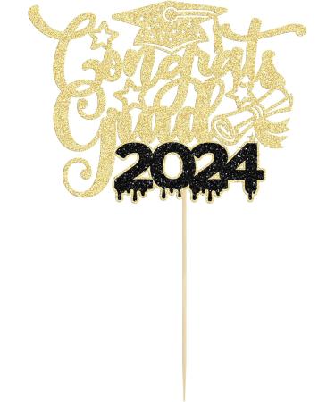 1Pc Congrats Grad 2024 Cake Topper Glitter Diploma Graduation Cap Cake Pick Congrats Class of 2024 Cake Decorations for 2024 Graduation Theme High School Boys Girls Graduate Party Supplies Gold - Buy Online on GoSupps.com