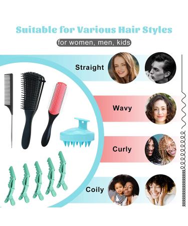 Detangling Brush Set for Curly Hair with Scalp Massager and Rat Tail Comb - Includes 5 Hair Clips - for Women, Men, Kids - Wavy, Natural, Thick, Thin, Wet Hair - Nylon Bristles - Styling Brush - Buy Online on GoSupps.com