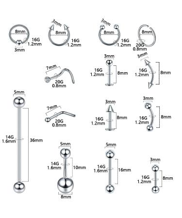 ChiMunllin 120PCS Body Piercing Kit - Surgical Steel 14G 16G 20G BCR CBR Labret Lip Rings Cartilage Daith Earrings - Nose Septum Studs Belly Button Rings - Piercing Jewelry Set with Needles, Gloves & Tools - Buy Online on GoSupps.com