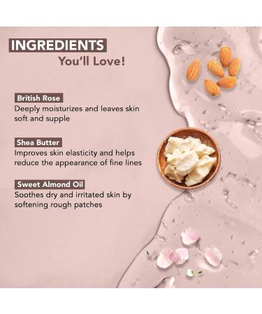 Botanic Hearth British Rose & Almond Body Wash - Moisturizing Shower Gel with Shea Butter & Sweet Almond Oil | Unisex Skin Softener | 8.28 Fl Oz - International Shipping Available - Buy Online on GoSupps.com