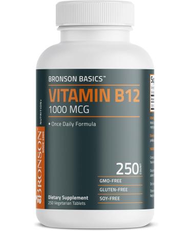 Bronson Vitamin B12 1000mcg Once Daily Formula Non-GMO, 250 Vegetarian Tablets - Buy Online on GoSupps.com