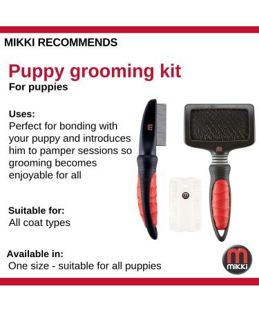 Mikki Puppy & Dog Grooming Set - Slicker Brush Comb & Flea Comb for Gentle Grooming | Best Starter Kit for Pets - Buy Online on GoSupps.com