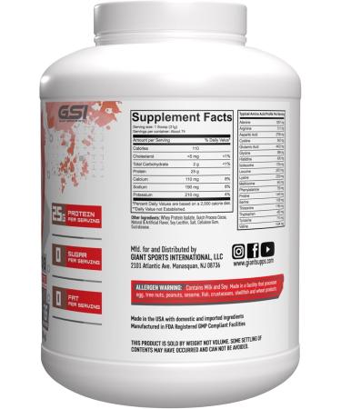 Buy Giant Edge Series 100% Whey Protein Isolate - 25g Pure Whey Zero Sugar & Fat 5g BCAAs - Chocolate Flavor 5 Pound - International Shipping - Buy Online on GoSupps.com