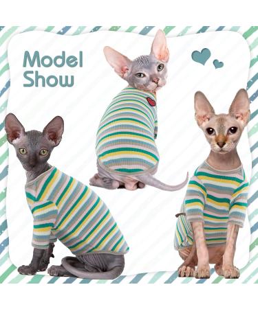 Shop Breathable Summer T-Shirts for Hairless Cats | Soft Stretchable Cotton Vests for Sphynx Cornish Rex & Devon Rex (4.4-5.5lbs) - Pet Pajama Jumpsuits in Green - Buy Online on GoSupps.com