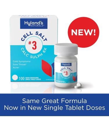 Hyland's Naturals Cell Salt No. 3 Calc Sulph 6X Tablets - Cold & Sore Throat Relief - Homeopathic, Quick Dissolving 100 Count - Buy Online on GoSupps.com