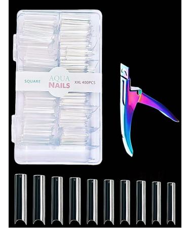 Aqua Nails JUMBO PACK 400 PCS Extra Long C Curve Nail Tips Half Cover Long Straight Square Nail Tips With Box W Nail Cutter Acrylic Nail Tips Natural Nail Tips Clear Nail Tips False Nail Tips Artificial Nail Tips Fake Nail…