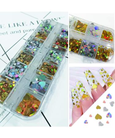 CHANGAR 2 Boxes Nail Art Glitter Sequins 3D Laser Love Heart Nail Art Decals Sticker Holographic Nail Sparkle Glitter for Manicure Make Up DIY Decals Decoration - Buy Online on GoSupps.com