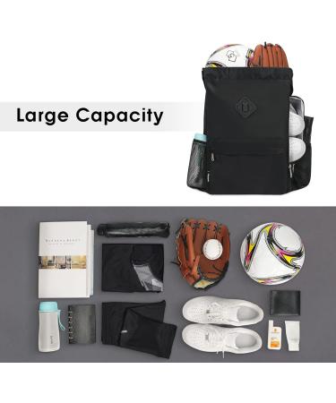 WANDF Drawstring Backpack Sports Gym Bag with Shoes Compartment - Water-Resistant Cinch String Backpack for Men and Women (Large Black) - Buy Online on GoSupps.com