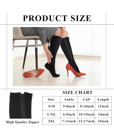 Tarpop Compression Socks for Women & Men - 4 Pairs Zippered Closed Toe 20-30 mmHg - Large/X-Large - Black - Buy Online on GoSupps.com