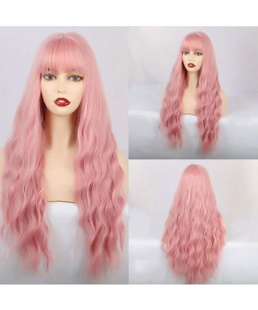 Meiriyfa Pink Wig - Long Wavy Heat-Resistant Full Fiber Wig for Women | Perfect for Cosplay Parties & Daily Wear - Buy Online on GoSupps.com