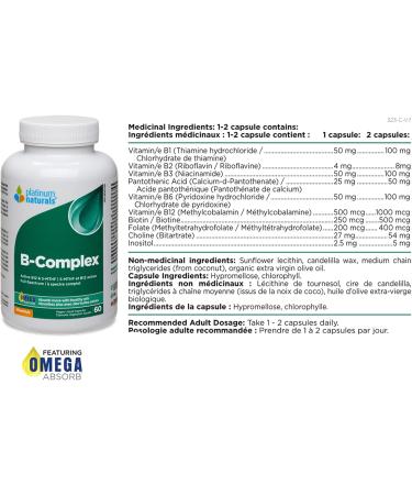 Platinum Naturals Vitamin B-Complex 60 Vegan Liquid Capsules - Enhanced with Methyltetrahydrofolate for Optimal Absorption Includes B1 B2 B6 B12 and Folate - Support for Energy Brain & Heart 60 count (Pack of 1) - Buy Online on GoSupps.com