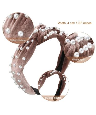Velvet Vintage Pearls Headband Set - 3 Piece Twisted Hair Hoop for Women in Beige, Pink, Pale Mauve - Stylish Hair Accessories - Buy Online on GoSupps.com