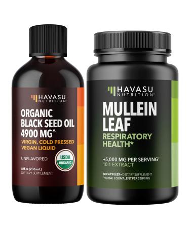 HAVASU NUTRITION Organic Black Seed Oil Liquid + Mullein Leaf Capsules Bundle