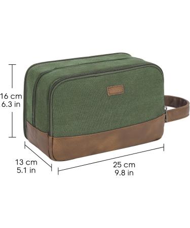 WANDF Men's Hanging Dopp Kit Canvas Organizer - Water-Resistant Vegan Leather Shaving Bag for Toiletries - Green - Buy Online on GoSupps.com