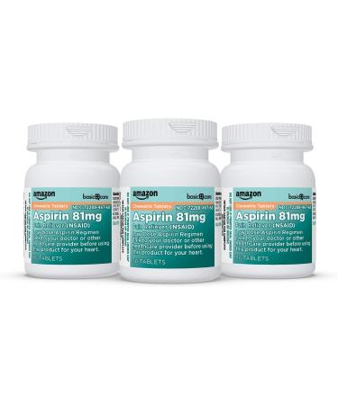 Amazon Basic Care Aspirin 81 mg Chewable Tablets 36 Count (Pack of 3) - Low Dose Pain Reliever with Orange Flavor - Buy Online on GoSupps.com