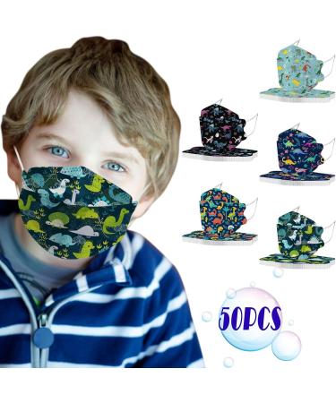 50 Pack Dinosaur Print Children's 3-Layer Disposable Face Masks - WEXCV Breathable Bandana Fabric - Buy Online on GoSupps.com