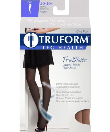 Truform Sheer Compression Pantyhose 20-30 mmHg - Women's Shaping Tights 20 Denier Taupe | Small - Buy Online on GoSupps.com