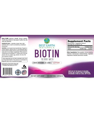 Best Earth Naturals Biotin 10,000mcg - Support Hair Growth, Strong Nails, Longer Lashes & Healthy Skin - Buy Online on GoSupps.com