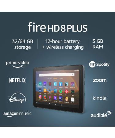 Certified Refurbished Fire HD 8 Plus tablet, HD display, 64 GB, (2020 release), our best 8" tablet for portable entertainment, Slate Fire HD 8 Plus 64 GB Lockscreen Ad-Supported Slate