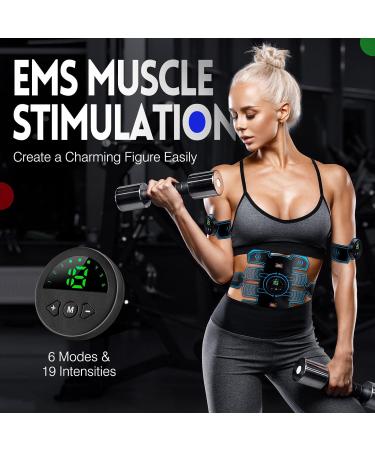 Aiseok EMS Abdominal Muscle Trainer - USB Rechargeable Belly Trainer 6 Modes & 19 Intensities LCD Screen Unisex EMS Training Device for Arms Hips & Legs - Buy Online on GoSupps.com