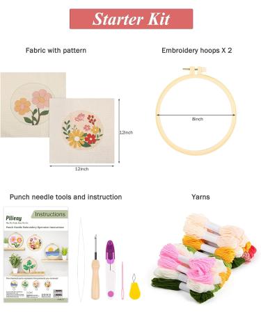 Pllieay 2 Set Punch Needle Embroidery Starter Kits - Instructions, Fabric, Pattern, Yarns, Hoops for Rug-Punch & Pinch Needle Flowers - Buy Online on GoSupps.com