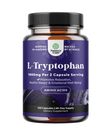 Pure L-Tryptophan 1000mg Capsules - L Tryptophan Supplement for Sleep, Promotes Relaxation & Emotional Well-Being for Women & Men - Potent Pure Mood Support Supplement for Adults - 120 Count 120 Count (Pack of 1)