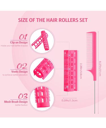 24-Piece Small Hair Roller Set with Pintail Comb - Hair Curlers for Hairdressing Styling - Pink, 0.59 x 2.28 Inch - Buy Online on GoSupps.com