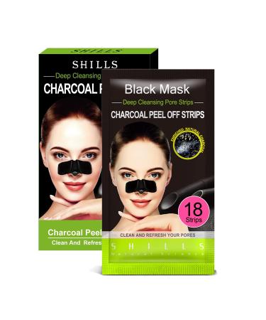 SHILLS Blackhead Remover  Charcoal Nose Strips  Charcoal Blackhead Remover Pore Strip  Charcoal Nose Strips  Oil Control Charcoal Strip  Peel Off Strips (18 Count) 18 Count (Pack of 1)