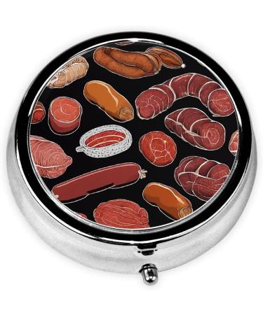 Bacon Pattern Mini Round Pill Box - 3 Compartment Travel Organizer | Portable Medicine Case for Home & Office - Buy Online on GoSupps.com