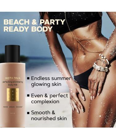 Insta Diva Natural Shimmer Lotion - Hydrating Bronzing Body Moisturizer with Argan, Mango, Coconut Oil & Vitamin E for Women - Glow & Shimmer Effect - Buy Online on GoSupps.com
