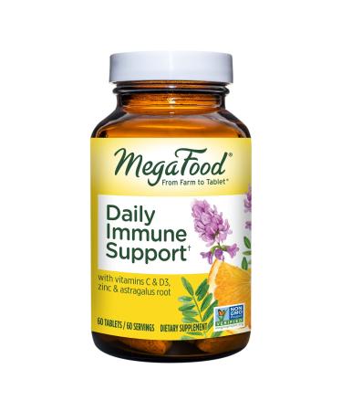 MegaFood Daily Immune Support - Immune System Support Supplement with Vitamin C  Vitamin D  Zinc  Astragalus Root  and More - Vegetarian and Non-GMO - Made Without 9 Food Allergens - 60 Tabs 60 Count (Pack of 1)