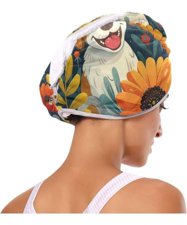 Dog Couple Flowers Hair Towel 2 Pack | Super Absorbent Quick Dry Hair Turbans for Women & Girls - Best Hair Drying Solution - Buy Online on GoSupps.com