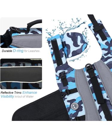 Vivaglory Camo Blue Dog Lifeguard Vest - Removable Front-Wheel Drive Reflective Caps & Extra Padding for Swimming - Size M (53-63cm Chest) - Buy Online on GoSupps.com