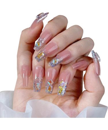 2 Glossy Fake Nails | 24 Pink Press on Nails Long Fake Nails | False Tips Artificial Finger Manicure for Women and Girls Kot-au - Buy Online on GoSupps.com