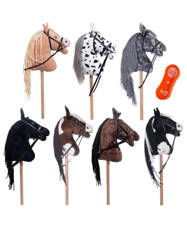 RL24 HKM - Hobby Horse Bobby incl Magicbrush |Hobbyhorse with bridle |Plush horse with wooden stick & long mane |Stock horse without handles & rolls |black