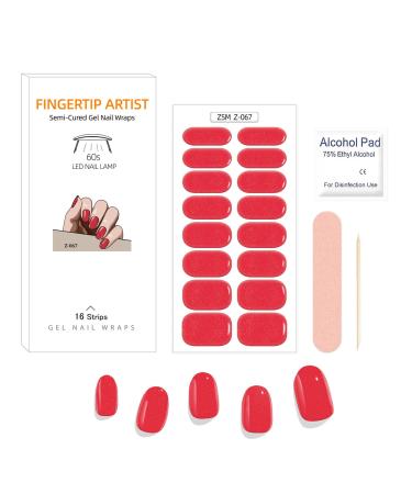 Ceboic Ceboic Set of 16 Semi-Cured Gel Nail Stickers - Solid Color - For Women and Girls (Cherry Shade)