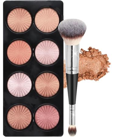 Welhammsae 8 Colors Highlight and Contour Palette with Brush Highlight and Bronzer Powder Palette Professional Facial Beauty Makeup for Women Girls Palettebrushset-154 - Buy Online on GoSupps.com