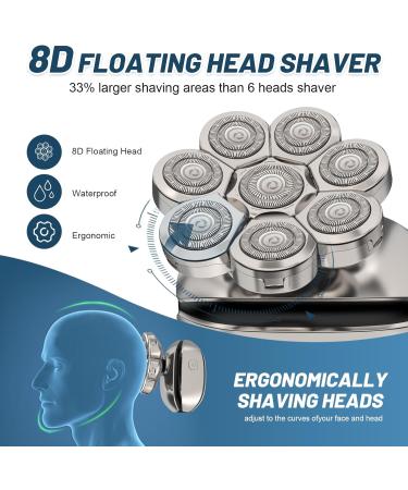 Glatens 6-in-1 Electric Razor for Men | IPX6 Waterproof Bald Head Shaver & Nasal Hair Trimmer | 8D Rotary Silver Grooming Kit - Buy Online on GoSupps.com
