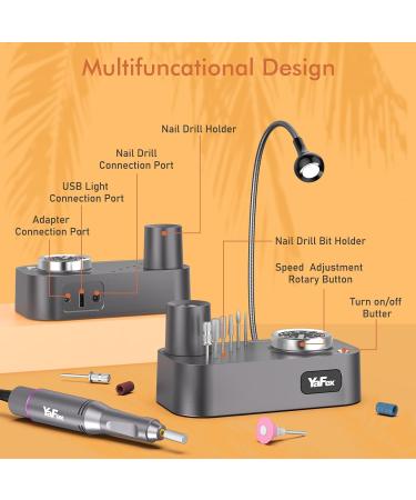 Yafex 11-in-1 Nail Milling Mills - 35000 RPM Electric Nail Cutter & Manicure Set with LED Lamp for Gelnails - Professional Pedicure & Nail File in Gray - Buy Online on GoSupps.com