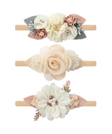 Makone Headbands for Babies Stretchy Soft Floral Baby Turban Headbands Hair Accessories with Flower Bows for Newborn Baby Toddlers 12