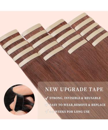 YDDM Tape-In Hair Extensions - 20pcs 22 inch Dark Red Brown Real Hair Invisible Skin Weft (33#) - Buy Online on GoSupps.com