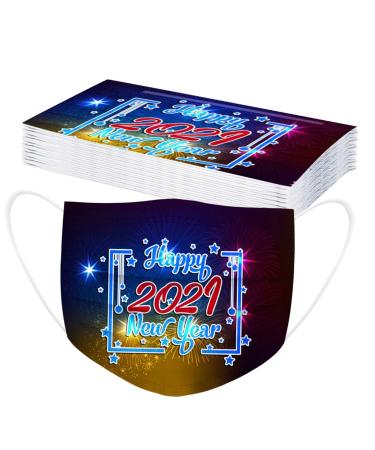 20PCS 2021 Happy New Year Disposable Face_Mask Breathable 3-Layer Elastic Earloops Protective Disposable_Masks Festival Party