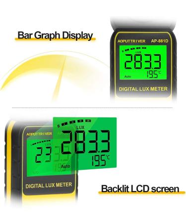 Light Meters 881D Digital Illuminance Meter Ambient Temperature Measurer with Range up to 400 000 Lux Luxmeter  Rotatable Head for 270 Degrees  Display 3999  Data Hold  Back Light  Data storag AP881D(0.01400 000 Lux) - Buy Online on GoSupps.com