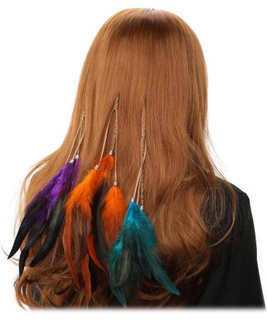 Binnan 6-Piece Colorful Feather Hair Extensions Clip - Boho Hair Accessories for Women - Buy Online on GoSupps.com