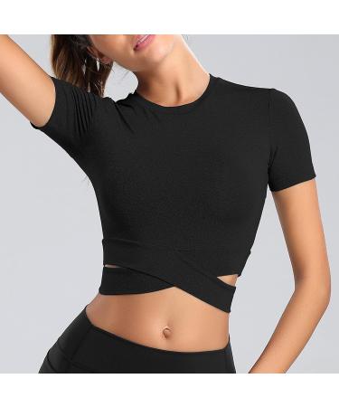 Shop Muyogrt Women's Fitness Crop Top | Breathable Yoga & Running Shirt - Sexy Lightweight Sports Top in Black - Buy Online on GoSupps.com