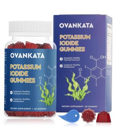 OVANKATA Potassium Iodide Gummy Contains Vitamin B6 B12, Zinc, Ashwagandha Root Extract, L-Tyrosine, Iodine Potassium Supplement for Adults Women Immune & Thyroid Support - 60 Gummies