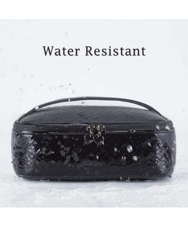 ECOSUSI Women's Leather Makeup Bag | Large Travel Toiletry Organizer with Brush Pocket | Black Cosmetic Case for Brushes & Accessories - Buy Online on GoSupps.com