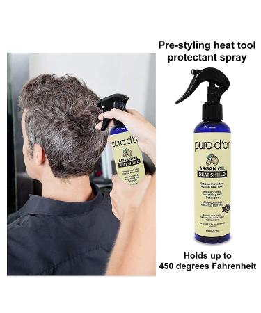 PURA D'OR Argan Oil Heat Shield Protectant Spray - 8oz - Infused with Organic Argan Oil - Protects up to 450 F - Leave-In Conditioner for Dry & Damaged Hair - Buy Online on GoSupps.com